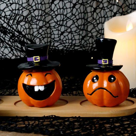 Funny Holiday Tabletop Decor Halloween Pumpkin Statue, Resin Spooky Face Figurine for Party Table Centerpieces Indoor Tabletop, Tiered Tray,