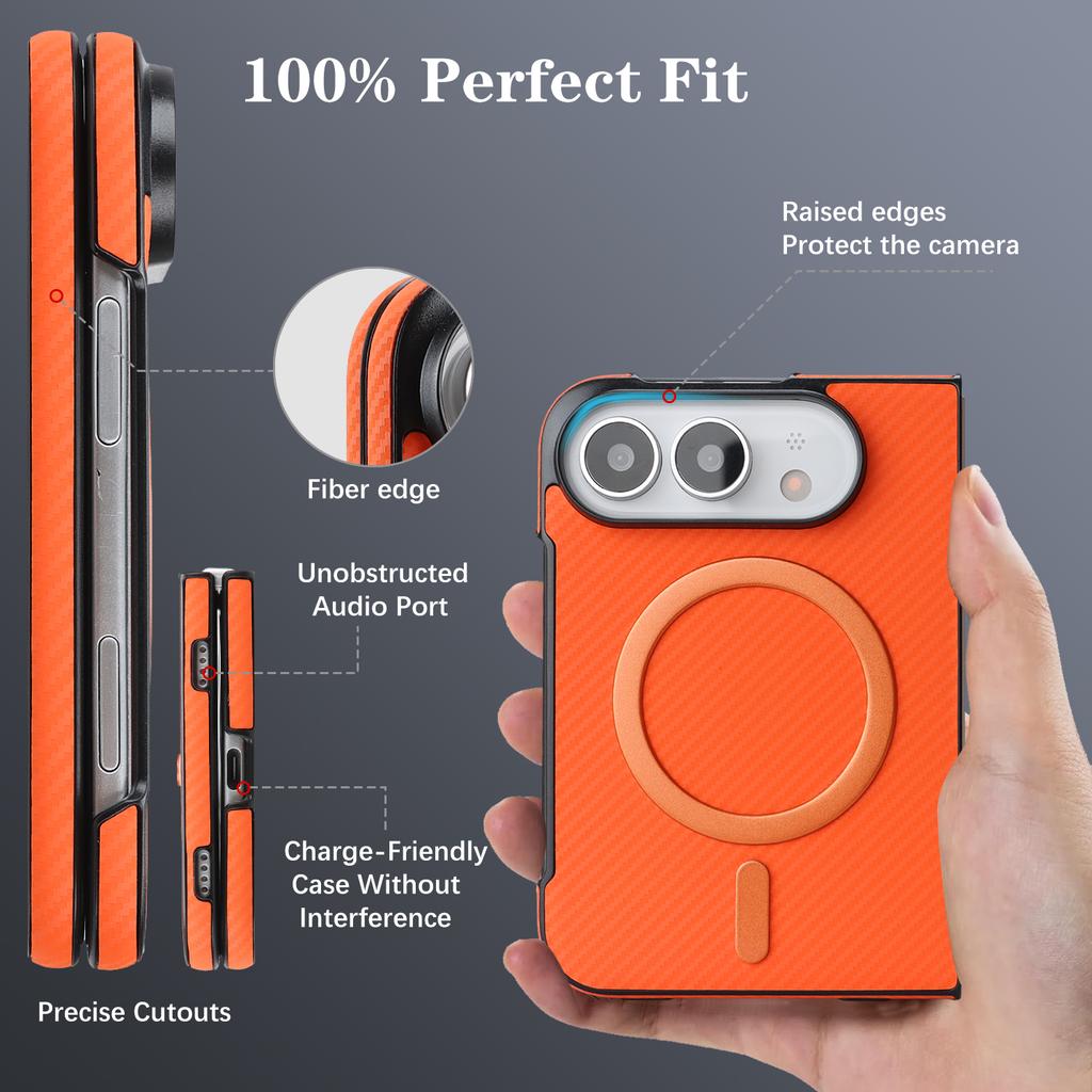 For IPhone Duo Fold Case Carbon Brazing Pattern Magnetic Protective Back Cover for MagSafe Wireless Charging Phone Shell Funda