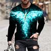 Flame Phoenix Pattern Men's Casual Fashion Round Neck Long Sleeve T-shirt