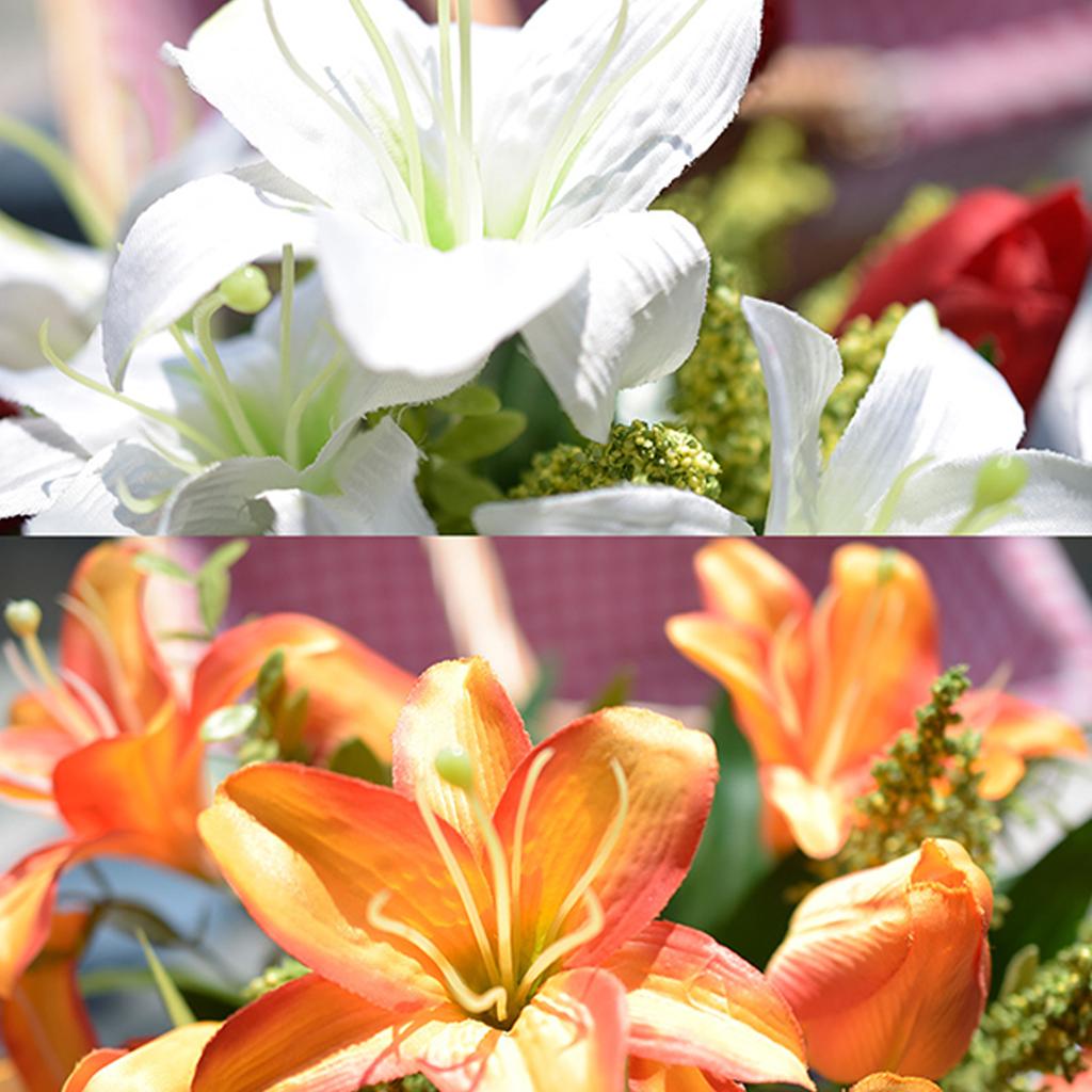 Künstliche Tulpen Blumen Falscher Lilienstrauß Lebensechte Seidenblumen Dekoration für Opfer Grabreinigung