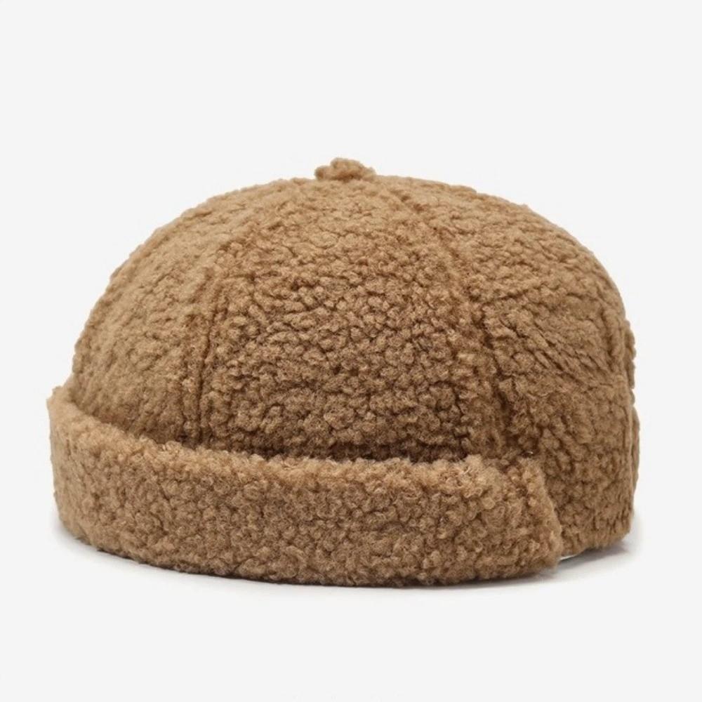 Rolled Edge Docker Cap Solid Color Beanie Hat Simple Brimless Hat  Autumn