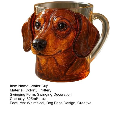 3D Hundefjes Glasskrus Morsom Vannkopp 11oz Gravering Kreativ Drikkebeholder Funky Skulpturelt Glass Gave til Hundelskere