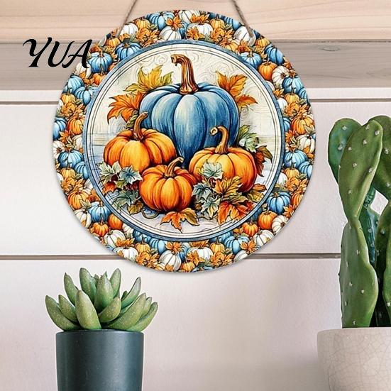 Wooden Pumpkin Door Hanger Harvest Festival Welcome Sign for Front Door, Rustic Hanging Art Entryway with Hemp Rope, Autumn Plaque Fall Porch