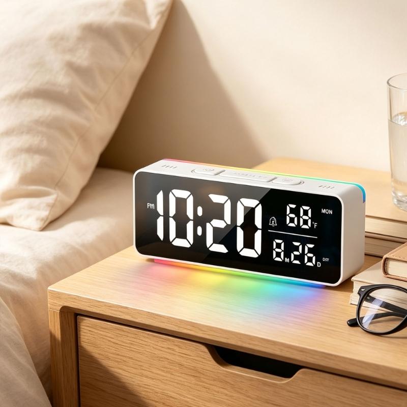 Bedside Digital Alarm Clock with Large LED Screen, Ambients Light and Brightness Adjustment Tabletop Clock for Nightstand