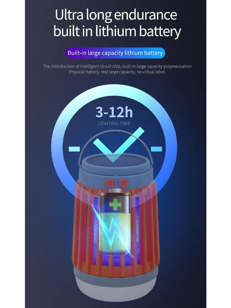 Electric Mosquito Killer Lamp UV Light Bug Zapper Trap Solar Charging Rechargeable Summer Fly Swatter Insect Killer Light