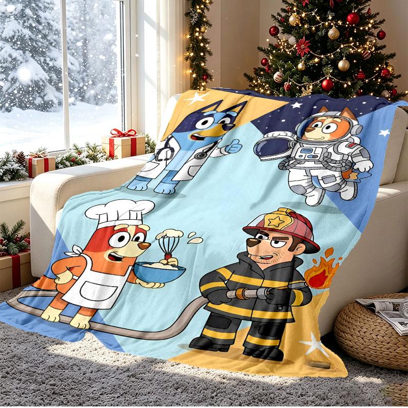 Bluey Pattern Blanket for Home Decoration, Bed, Sofa, Car Travel, Camping, Suitable for All Seasons, Birthday Christmas Gift