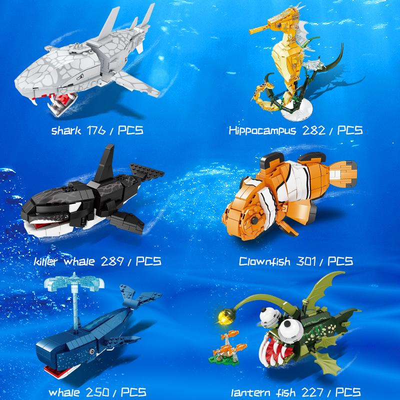 Blocuri de construcție animale Lumea Mării Căluț de mare Rechin Balenă Cărămizi de asamblare Set model Jucării educaționale DIY pentru copii Cadouri de sărbători