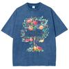 Washed Loose Tops Tees Fruit Tree Print T-Shirt Mens Streetwear Vintage Black T-Shirt Harajuku Oversized Short Sleeve