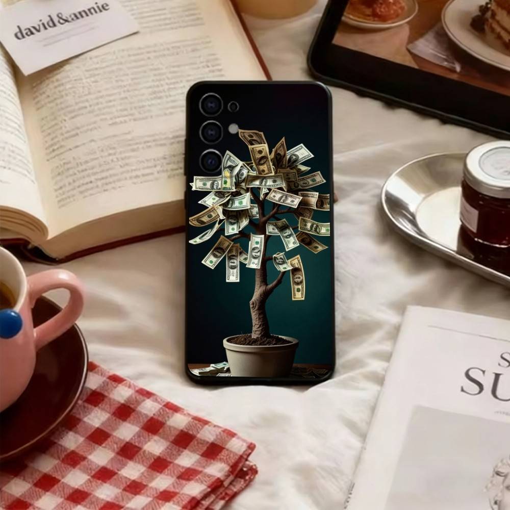 Wealth Flower Phone Case For Samsung S25,S24,S21,S22,S23,S30,Ultra,S20,Plus,Fe,Lite,Note,10,Black Cover