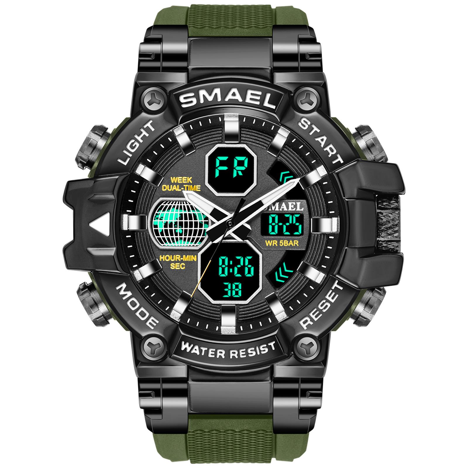 

[SMAEL] Мужские многофункциональные спортивные и спортивные электронные часы для альпинизма Black Warrior Alloy зелёный