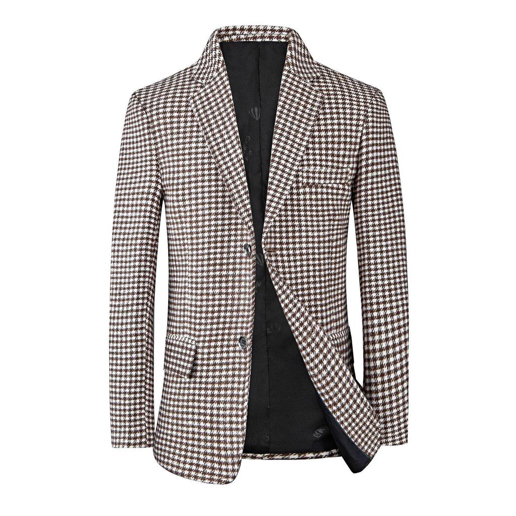 2024 Men's Slim Fit Plaid Jacket Suit - Korean Style, Casual Spring/Autumnwear