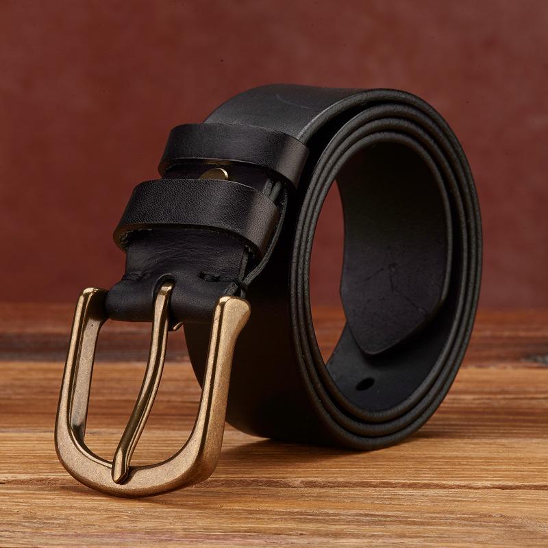 Handmade Retro First-Layer Cowhide Belt Men'S Genuine Leather Pin Buckle Youth Simple And Versatile Casual Jeans Belt Men'S