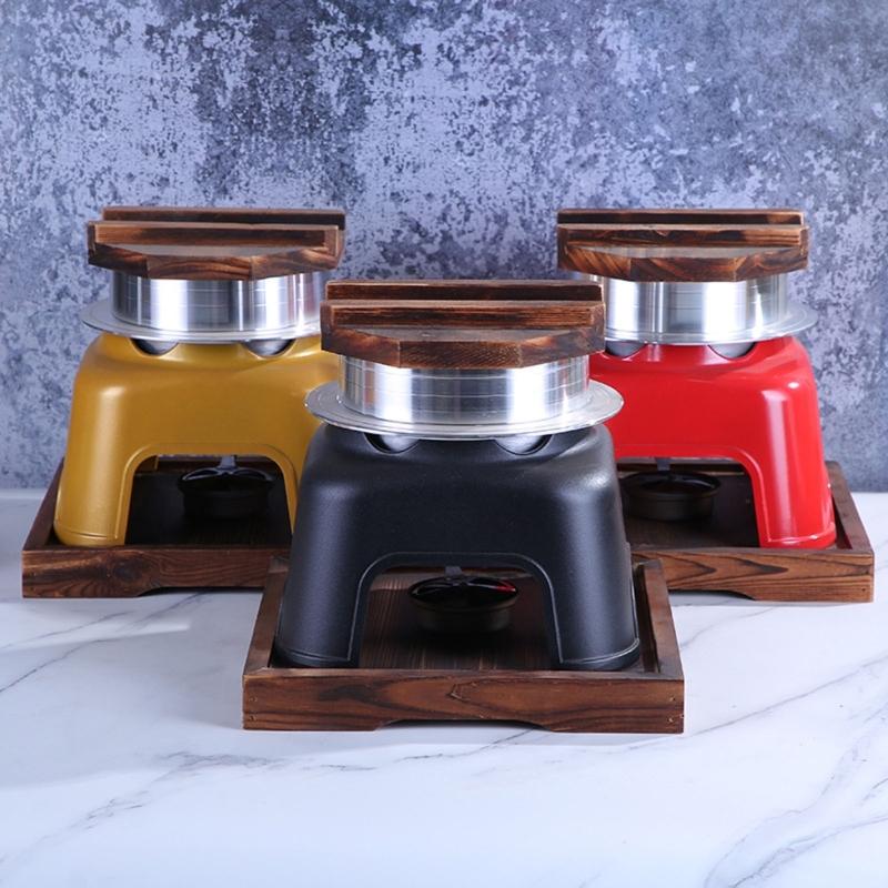 Portable Alcohols Burners Stove Cooking Pot with Wood Lid For Outdoor Picnics Hiking And Indoor Rice Making Cookware Set