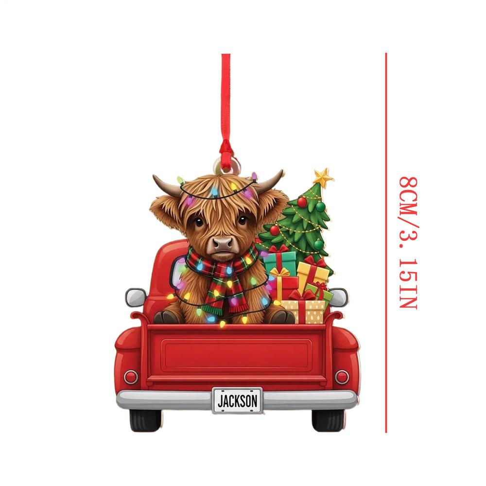 2025 Highland Cattle Christmas Pendant 2D Farm Animal Highland Cattle Christmas Ornament Suitable for Christmas Tree Decoratio