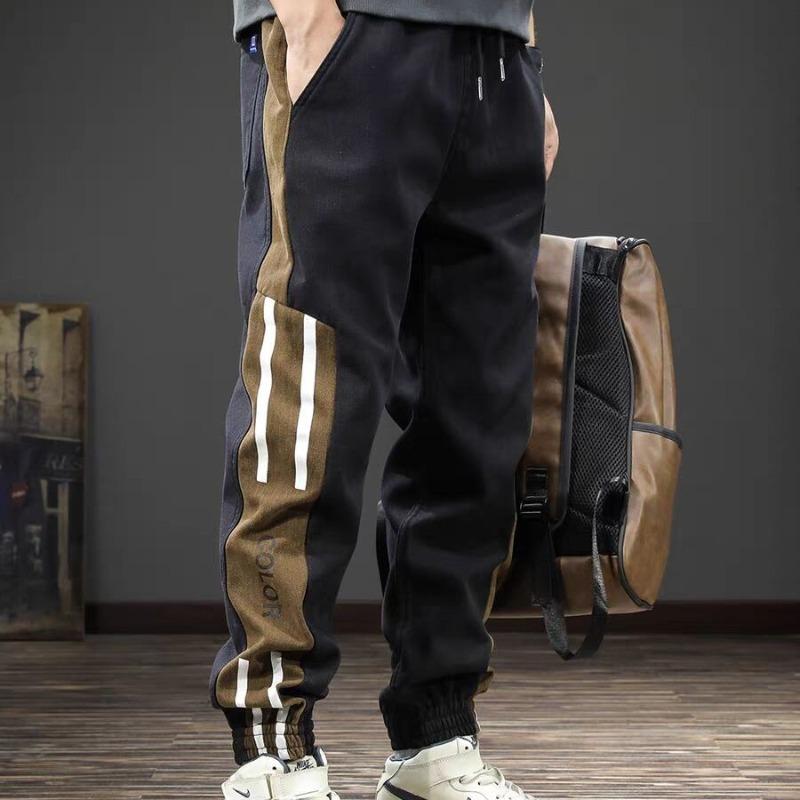 Frühling und Herbst Gezeitenmarke Farbabstimmung Overalls Herren Slim-Fit gebundene Füße schwarze Freizeithose Hose Herrenhose