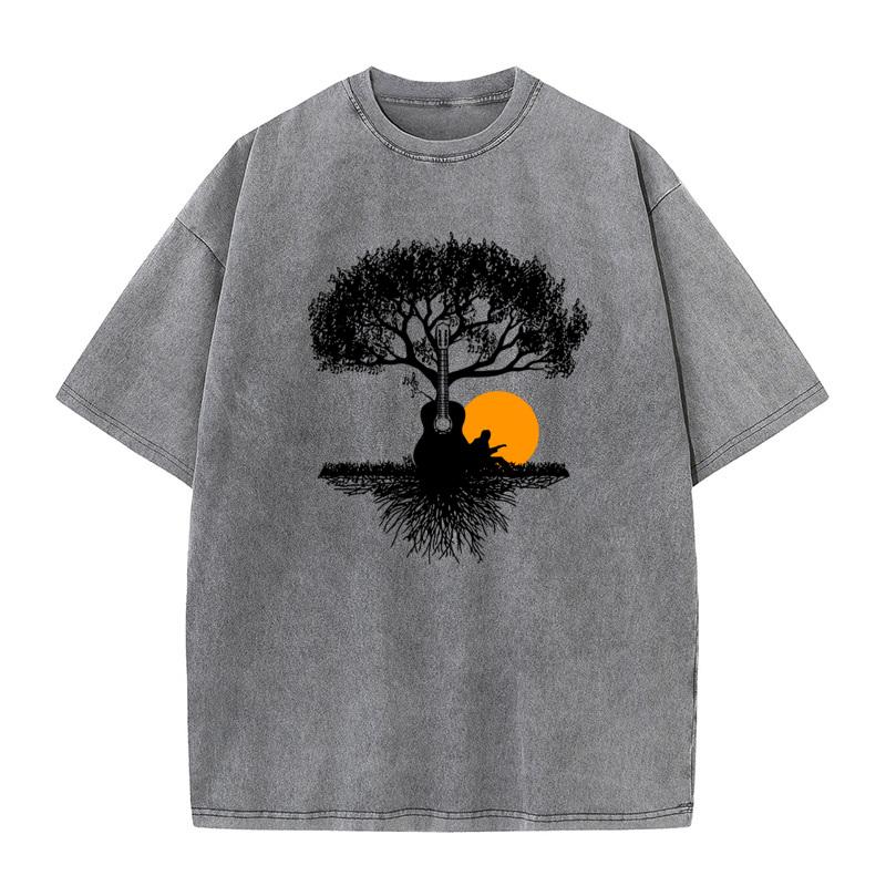 Music Guitar Tops Tees Hip Hop O Neck Leisure Short Sleeve All Cotton Mans Washed T Shirt Printed Washed Tshirts