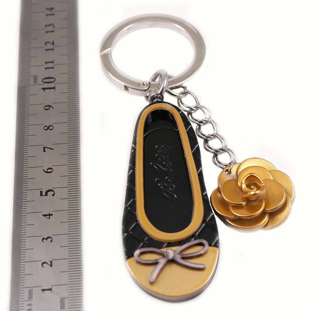 Laporte Acrylic Bag Charm Keychain for Pointe Shoes and Ballet Shoes, Cute Ribbon Design, Lightweight, Stylish, Colorful, Black and Gold