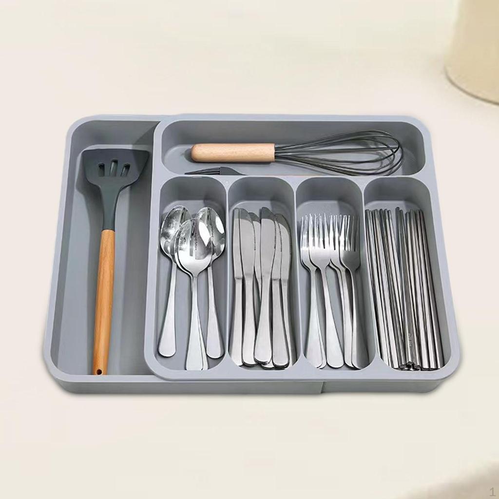 Cutlery And Silverware Tray, 6 Compartments, Drawer Dividers, Expandable Organizer