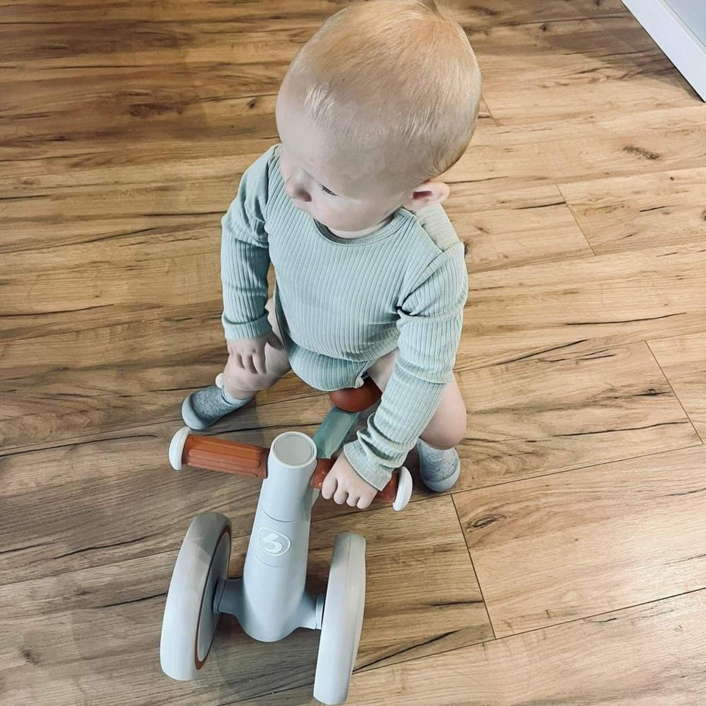Premium MILA balance bike for one year old, gray with pink saddle