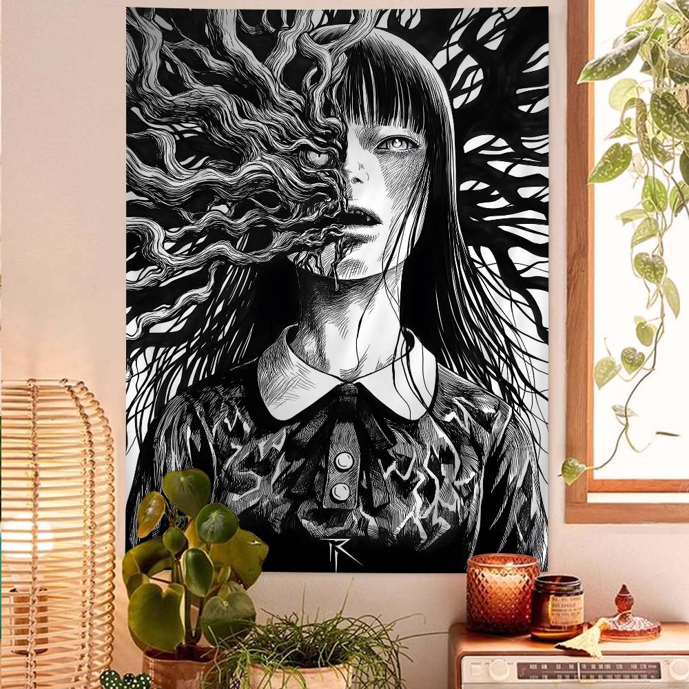 Japan Anime Junji Ito Cartoon Wandteppich Kunst Science-Fiction Zimmer Heimdekoration Wandbehang Blätter