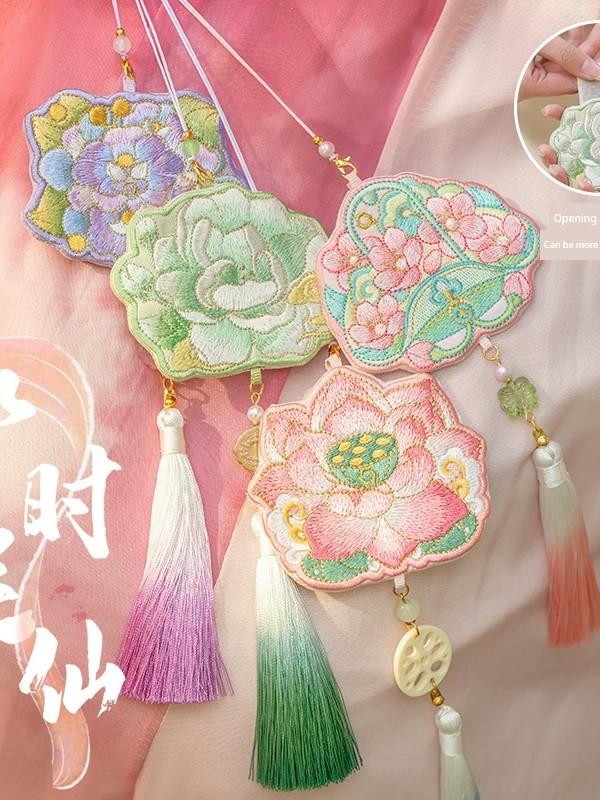High-End Dragon Boat Festival Perfume Bag Embroider Peach Blossom Lotus Pendant Han Chinese Clothing Accessories Halterneck Lotus Sachet Empty Bag