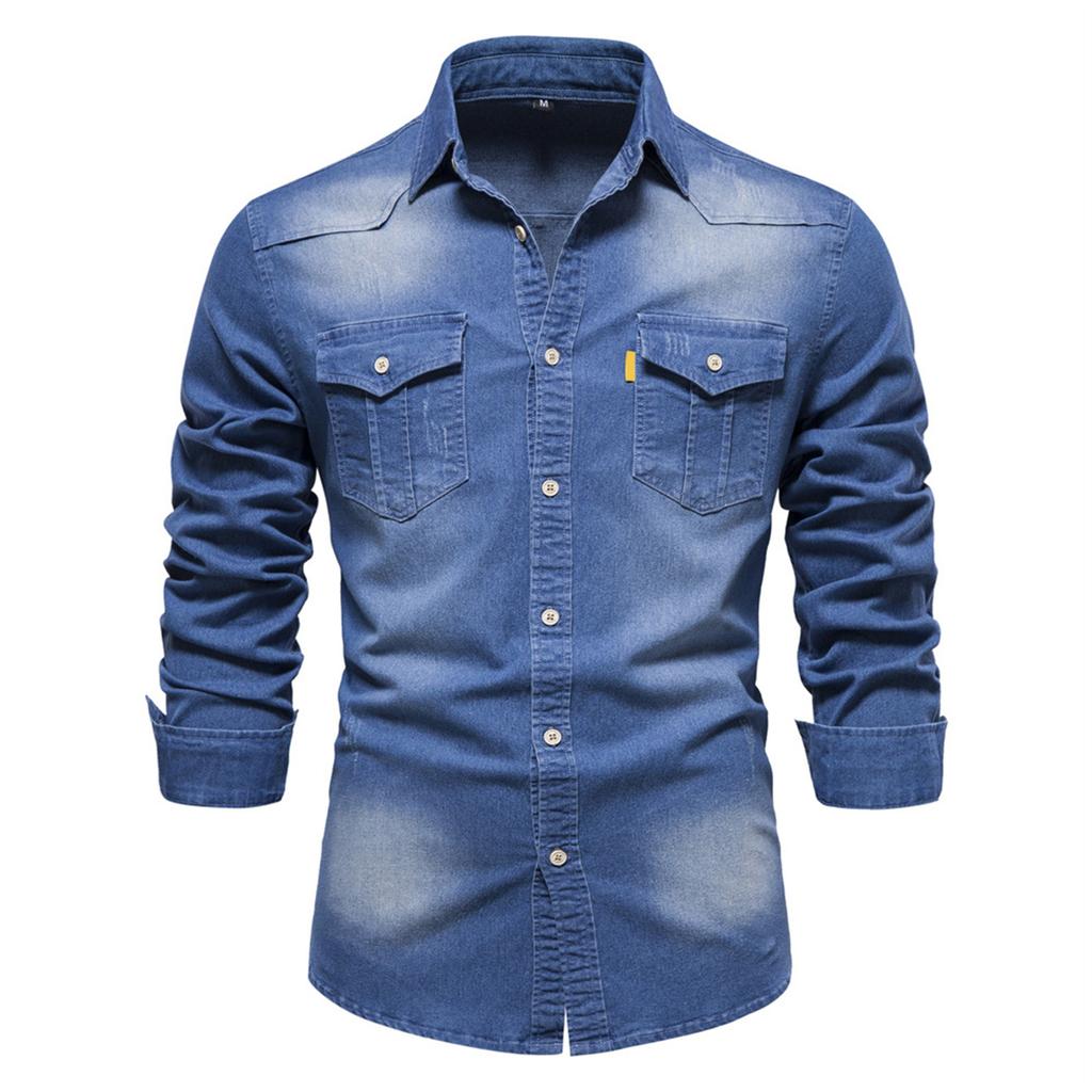 New Retro European And American Long Sleeve Jeans Shirt Men's Fashion Shirt