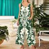 Women's Fashion Casual Button Sleeveless Jumpsuit Floral Flower Print Cotton Pocket Jumpsuit