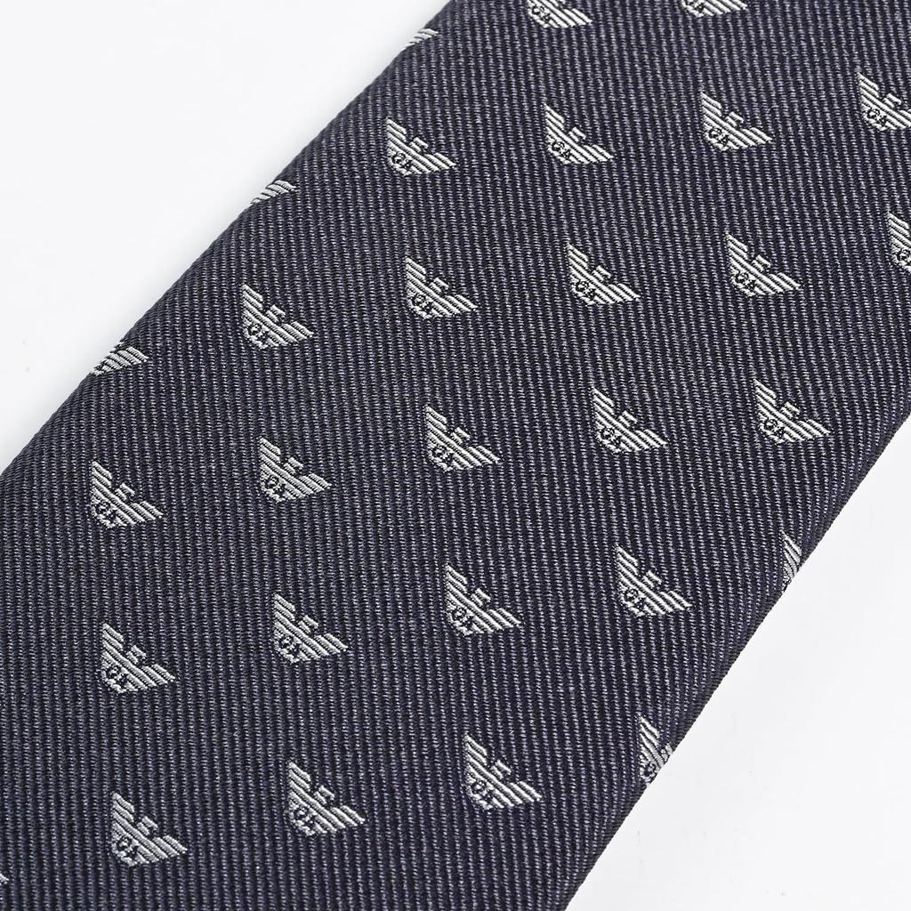 Emporio Armani Eagle Medium Made in 340075 3R616 00345 Men's Tie, 7.5cm Wide, 100% Silk, Logo, Gray, Italy, [Used]
