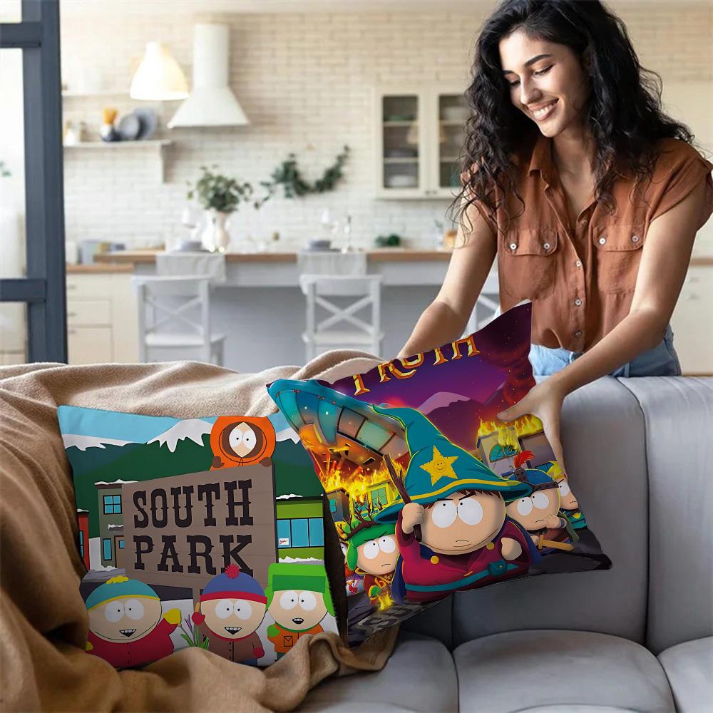 Hot Funny Anime S-Souths Park Pillow Covers Cartoon Sofa Decorative Home Double-Sided Printing Short Plush Cute Cushion Cover
