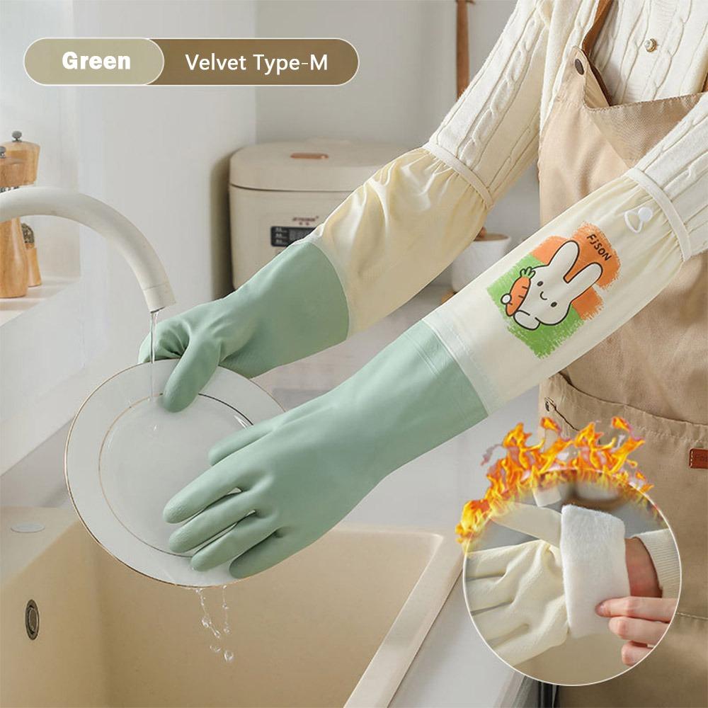 New Durable Dishwashing Gloves Extra Long Thickened Waterproof Gloves Warm Fleece-lined Household Chores Gloves Kitchen Use