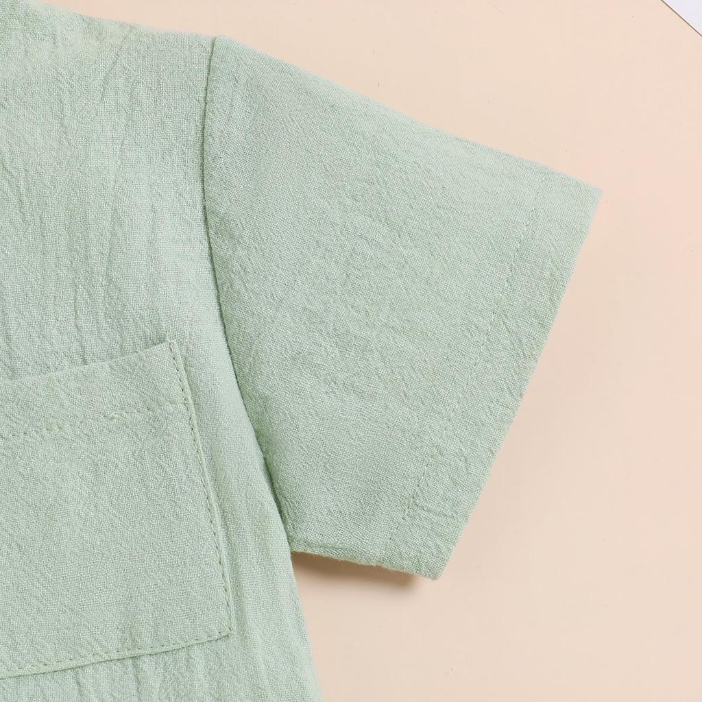 Jungen Einfarbig Kurzarm Stehkragen Zweiteiler mit Aufkrempel-Shorts
