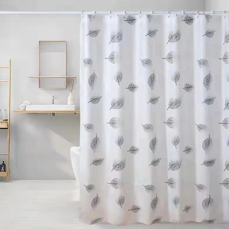 1pcs  Semi Sheer Lightweight Bath Print Shower Curtain Ptinted Leaf Shower Curtain Liner Water Repellent Bathroom Curtains