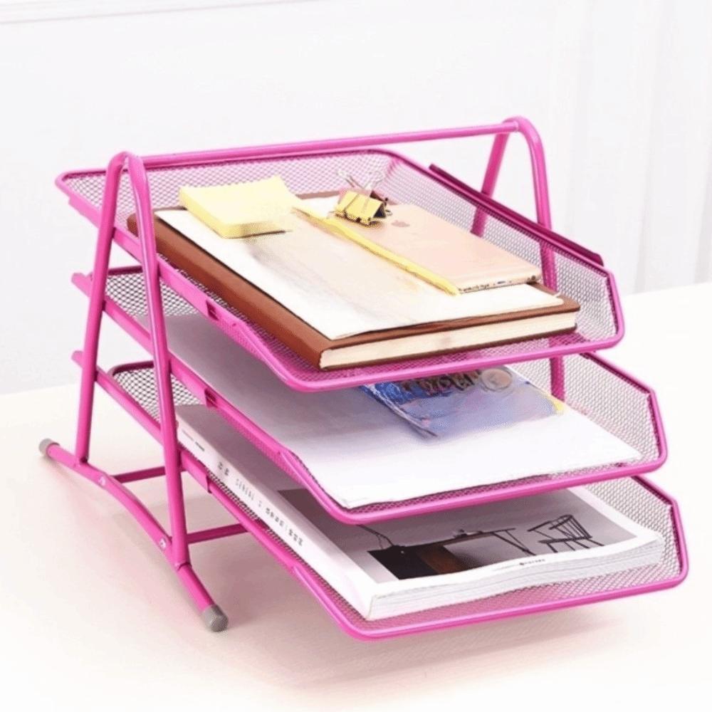 Metal Three-layer File Rack Wire Mesh Desktop Document Rack Durable Desktop Data Tray  Countertop