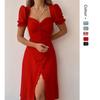 European American New V-neck Single-breasted Mid-length Dress