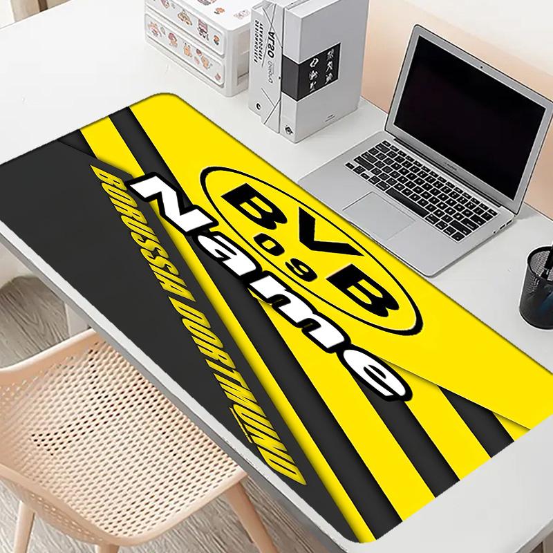 Custom Name Personalized Borussia Dortmund Pattern Mousepad, Laptop PC Desk Mat, Decorative Desk Mat for Home Keyboard Pad Gift