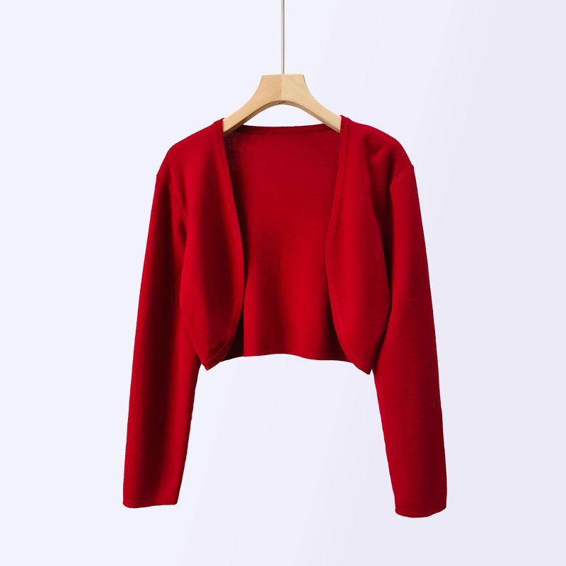 

Spring & Fall Wool Buckle-Free Shawl V Neck Outer Wear Cardigan New Autumn Red One size