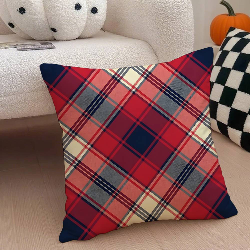 Tartan Pillow Case Anti-dustmite Pillowcase Invisible Zipper Silky Short Plush Sofa Cushion Cover