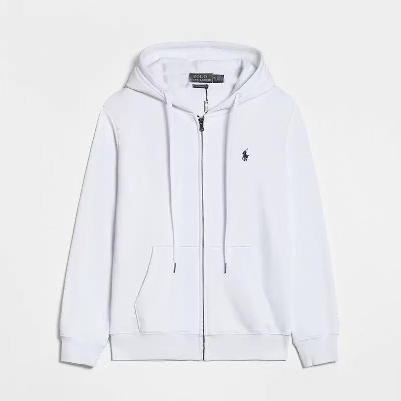 Men's Autumn/Winter Ralph Lauren Embroidered Logo Hooded Sweatshirt with Velvet Lining and Zipper.