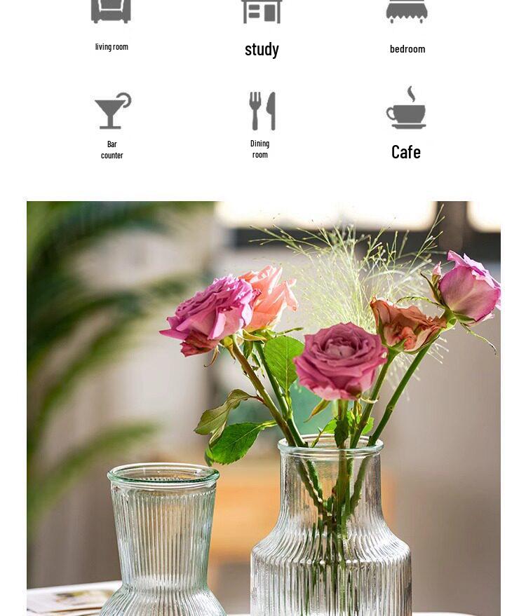 Nordic Glacier Glass Vase for Fresh Flowers, Large Transparent Hydroponic Flower Arrangement Decor for Living Room.