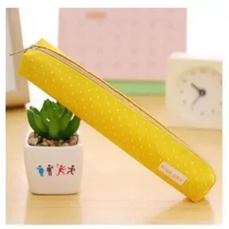 1 Pcs Cute Candy Color Pencil Dot Canvas Pen Bag Stationery Pouch For Girls Gift Office School Supplies