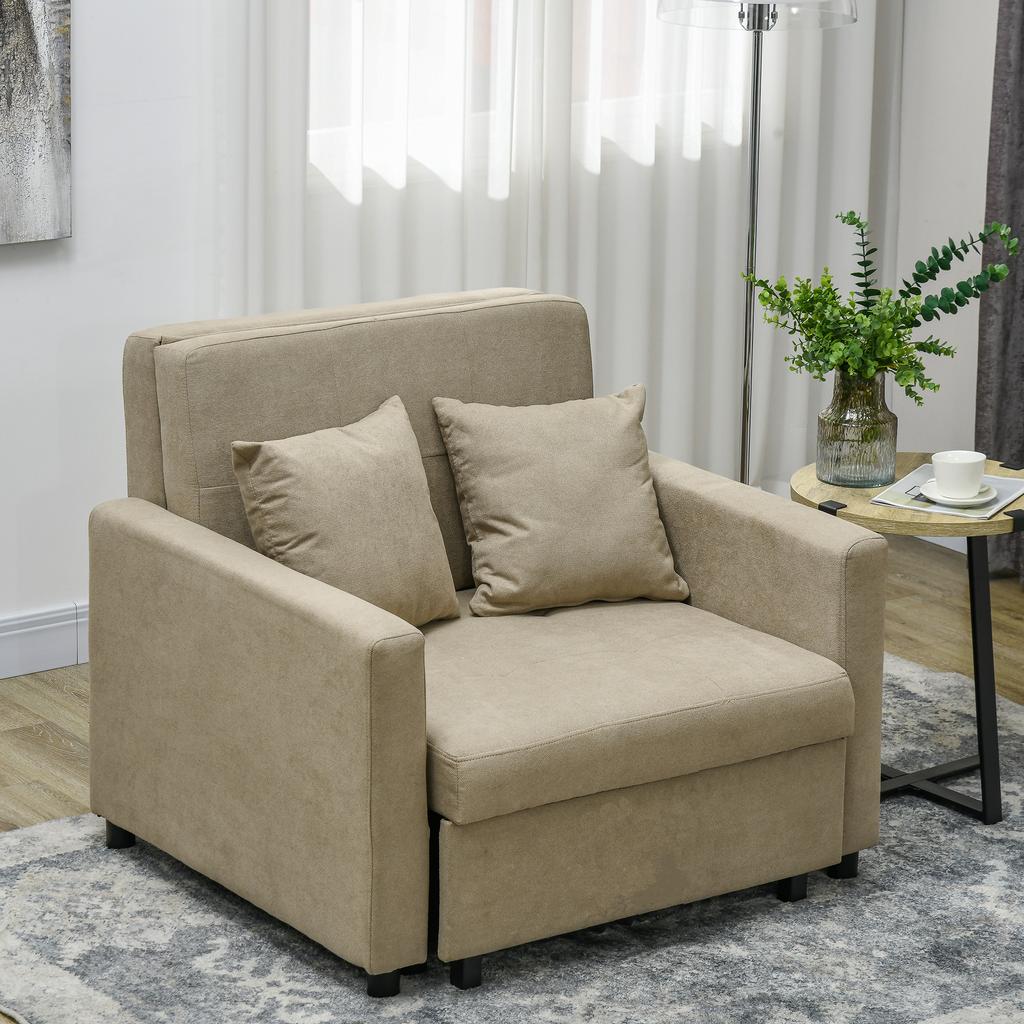 Fabric Sofa Bed In Light Brown Velvet Effect With 2 Cushions And Storage Space 100x98x88 Cm