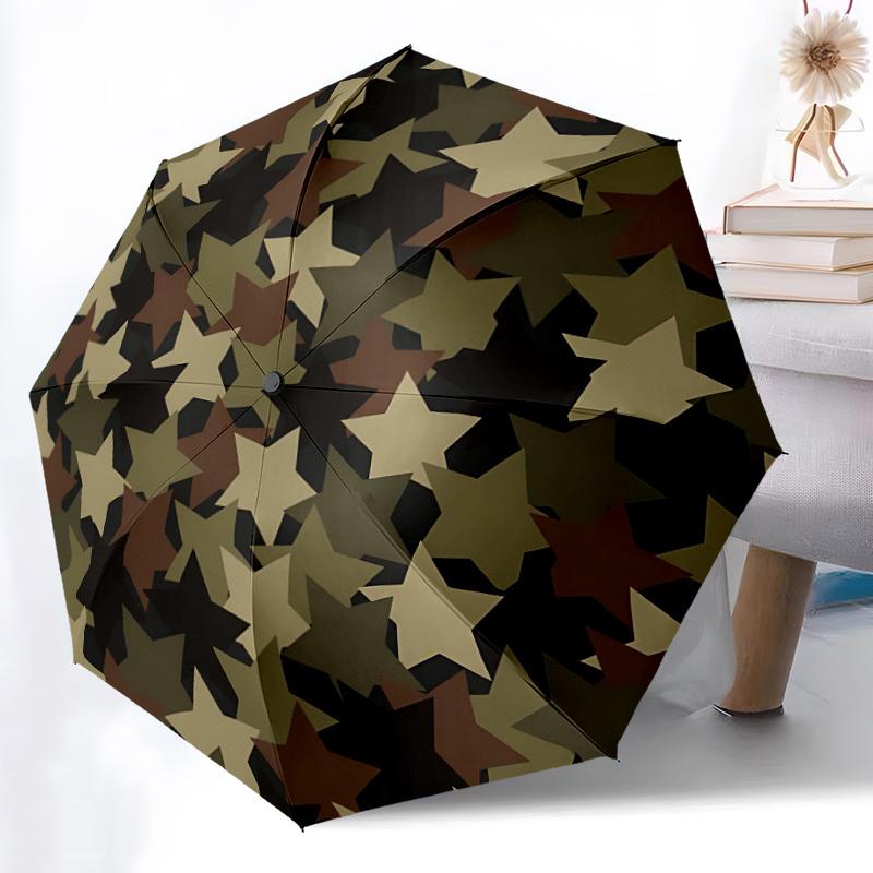 1 Stück Camouflage Sterne Automatisches Öffnen/Schließen Regenschirm, Winddicht, Kompakter Faltregenschirm mit Leichtem Design für Damen/Herren044