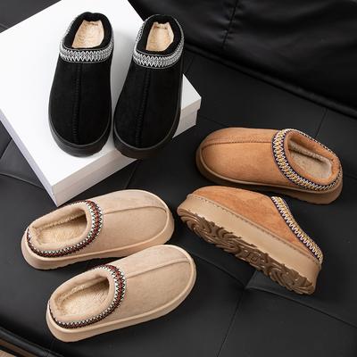 Fashion Feslishoet Winter Woman Slippers Plush Interior Anti Slip Sole Thick Bottom Embroider Fashion  Warm Slippers Use Indoor Outdoor