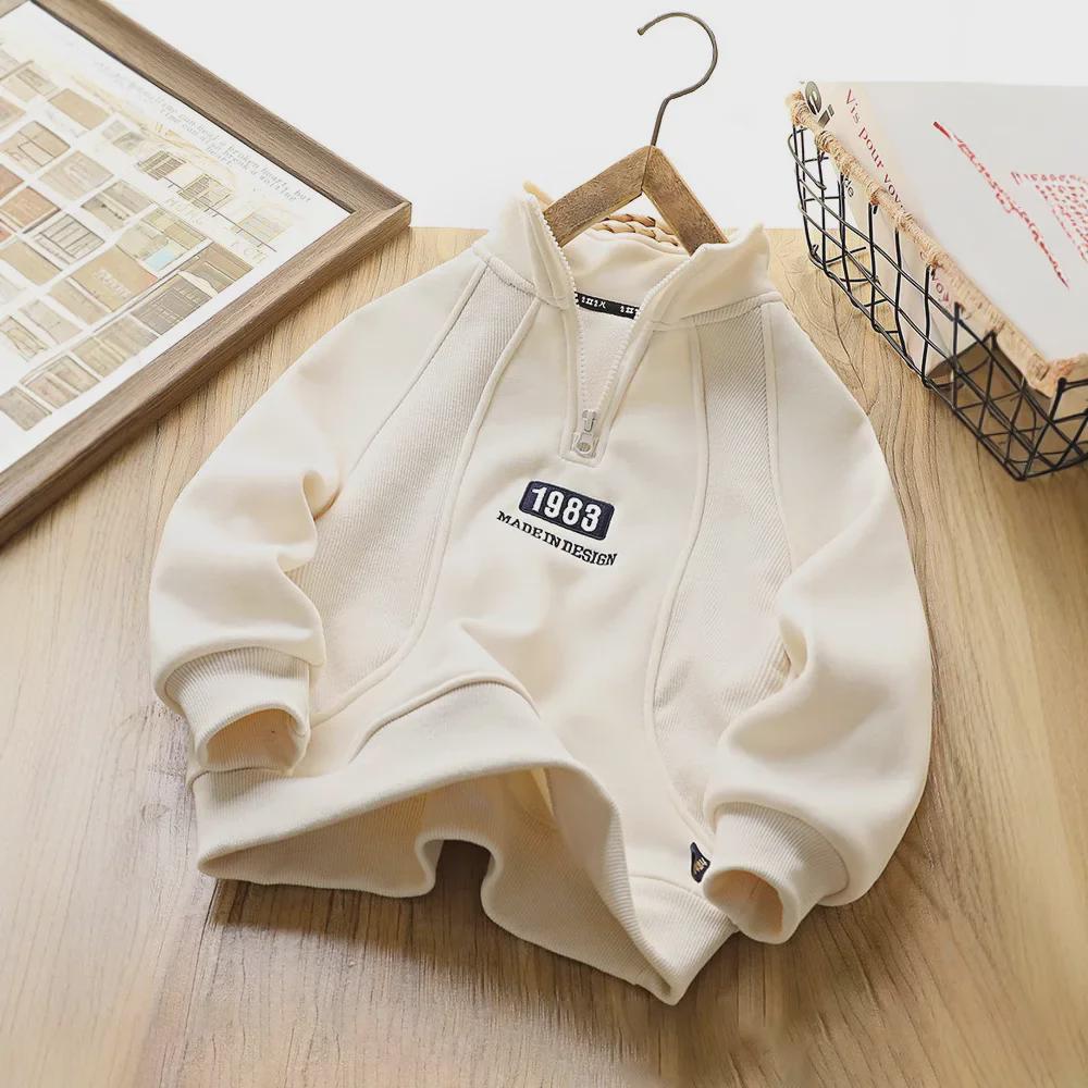 Boys' Winter 2024 Fleece Sweatshirt: Half-Zip, Long-Sleeve, Korean Style for Kids