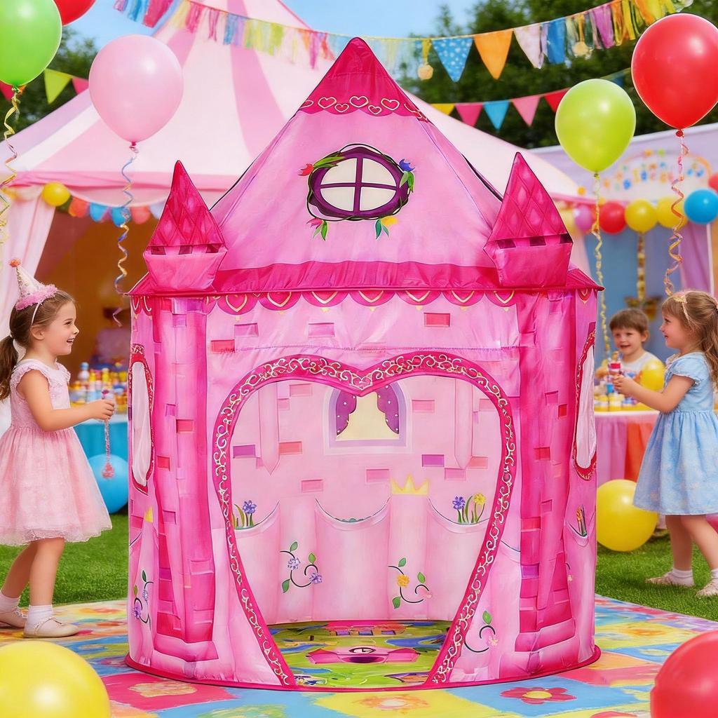 Benebomo Kids' Foldable Play Tent, Perfect for Kids' Rooms, Indoor Playhouse, Princess Castle, Toy Storage, and Secret Base for Girls, Includes