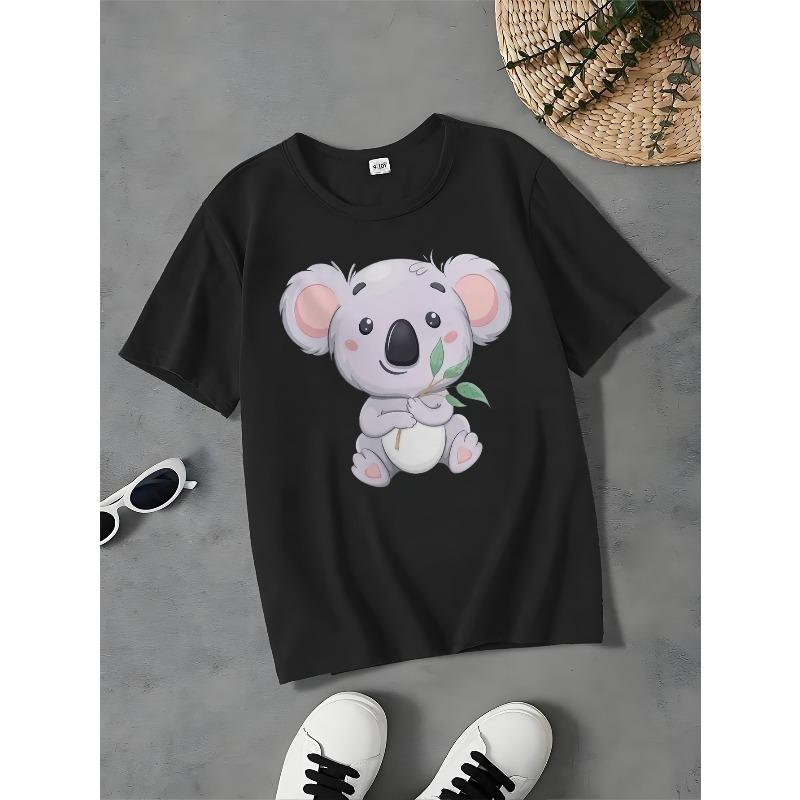 European Sizes Kids' Fashion Cotton T-Shirt with Cute Koala Print,for Girls Aged 12 and Under - Spring/Summer Collection