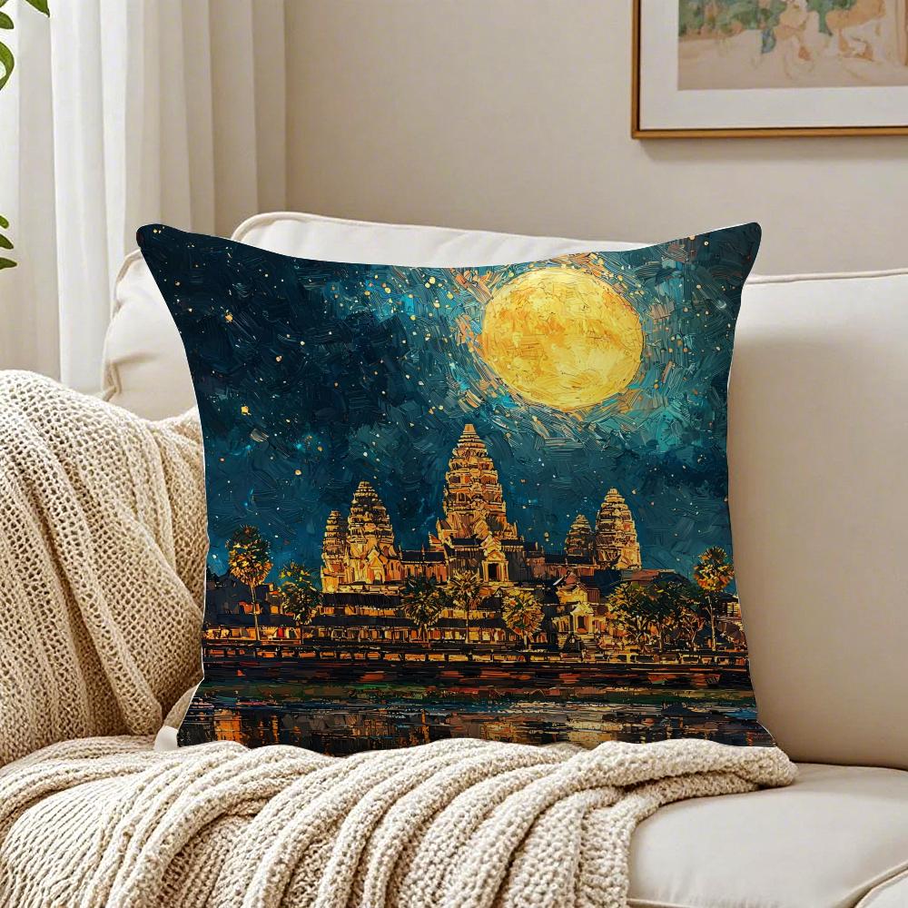 Oil Painting Artwork Angkor WatW Cushion Cover Pillowcase Antidustmite living Room Sofa Decor Cushion Room