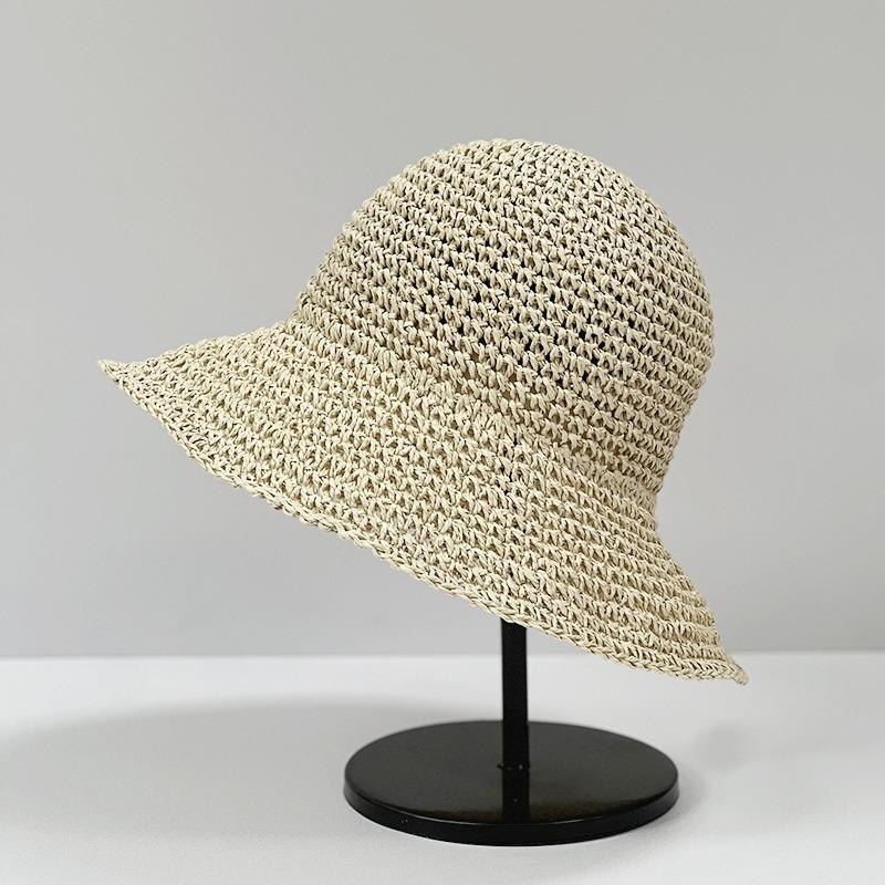 Summer Vacation Style Hat Edge Can Be Styled Straw Hat Solid Color Straw Versatile Internet Celebrity Bucket Hat Women'S Handmade Crochet Basin Hat