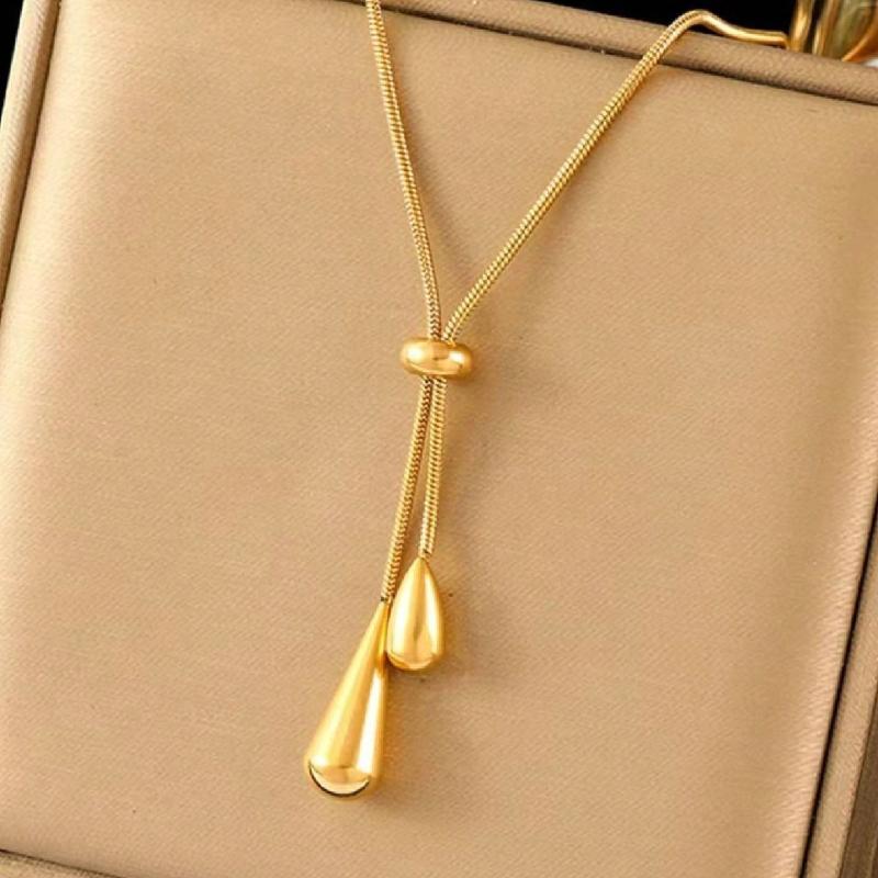1pc Stainless Steel Retro Minimalist High-End Metallic Water Drop Pendant Necklace
