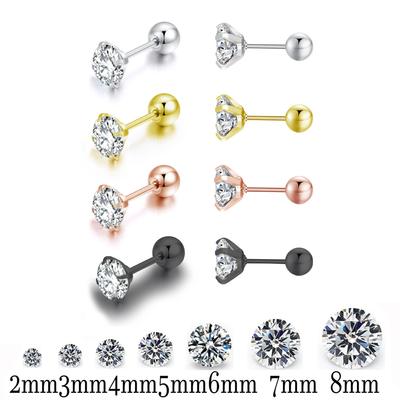 New Medical Stainless Titanium Steel  Zircon Crystal 4 Prong Tragus Cartilage Stud Earrings For Men Women Piercing Ear Zircon